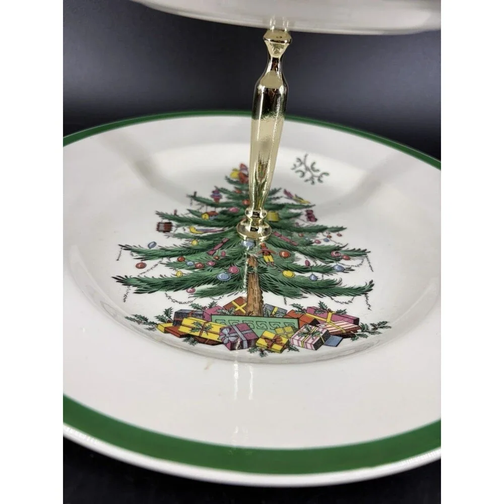 Vintage Spode Christmas Tree Triple 3-Tier Serving Tray Cookie Stand England